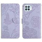 For OPPO F17 Skin Feel Butterfly Peony Embossed Leather Phone Case(Purple) - 1