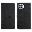 For OPPO F17 Skin Feel Butterfly Peony Embossed Leather Phone Case(Black) - 1