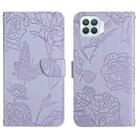 For OPPO F17 Pro Skin Feel Butterfly Peony Embossed Leather Phone Case(Purple) - 1