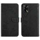 For OPPO F19 Skin Feel Butterfly Peony Embossed Leather Phone Case(Black) - 1