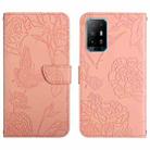 For OPPO F19 Pro+ Skin Feel Butterfly Peony Embossed Leather Phone Case(Pink) - 1