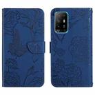 For OPPO F19 Pro+ Skin Feel Butterfly Peony Embossed Leather Phone Case(Blue) - 1