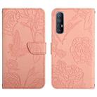 For OPPO Reno3 Pro Skin Feel Butterfly Peony Embossed Leather Phone Case(Pink) - 1