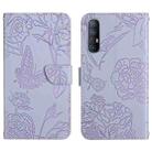 For OPPO Reno3 Pro Skin Feel Butterfly Peony Embossed Leather Phone Case(Purple) - 1