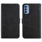 For OPPO Reno4 5G Skin Feel Butterfly Peony Embossed Leather Phone Case(Black) - 1