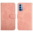 For OPPO Reno4 Pro Skin Feel Butterfly Peony Embossed Leather Phone Case(Pink) - 1