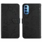 For OPPO Reno4 Pro Skin Feel Butterfly Peony Embossed Leather Phone Case(Black) - 1
