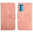 For OPPO Reno5 4G Skin Feel Butterfly Peony Embossed Leather Phone Case(Pink) - 1
