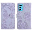 For OPPO Reno5 4G Skin Feel Butterfly Peony Embossed Leather Phone Case(Purple) - 1