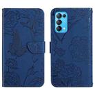 For OPPO Reno5 5G Skin Feel Butterfly Peony Embossed Leather Phone Case(Blue) - 1