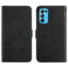 For OPPO Reno5 5G Skin Feel Butterfly Peony Embossed Leather Phone Case(Black) - 1