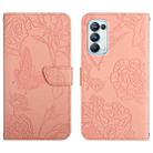 For OPPO Reno5 Pro 5G Skin Feel Butterfly Peony Embossed Leather Phone Case(Pink) - 1