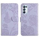 For OPPO Reno5 Pro 5G Skin Feel Butterfly Peony Embossed Leather Phone Case(Purple) - 1