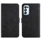 For OPPO Reno5 Pro 5G Skin Feel Butterfly Peony Embossed Leather Phone Case(Black) - 1