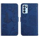 For OPPO Reno6 Pro 5G Skin Feel Butterfly Peony Embossed Leather Phone Case(Blue) - 1