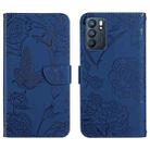 For OPPO Reno6 5G Skin Feel Butterfly Peony Embossed Leather Phone Case(Blue) - 1