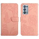 For OPPO Reno6 Pro+ Skin Feel Butterfly Peony Embossed Leather Phone Case(Pink) - 1