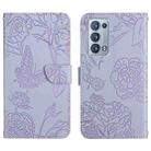 For OPPO Reno6 Pro+ Skin Feel Butterfly Peony Embossed Leather Phone Case(Purple) - 1