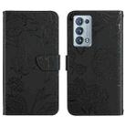 For OPPO Reno6 Pro+ Skin Feel Butterfly Peony Embossed Leather Phone Case(Black) - 1