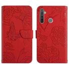 For OPPO Realme 5 Skin Feel Butterfly Peony Embossed Leather Phone Case(Red) - 1