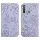 For OPPO Realme 5 Skin Feel Butterfly Peony Embossed Leather Phone Case(Purple) - 1