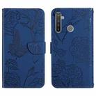 For OPPO Realme 5 Pro Skin Feel Butterfly Peony Embossed Leather Phone Case(Blue) - 1