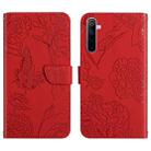 For OPPO Realme 6 Skin Feel Butterfly Peony Embossed Leather Phone Case(Red) - 1