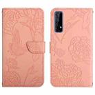 For OPPO Realme 7 Skin Feel Butterfly Peony Embossed Leather Phone Case(Pink) - 1