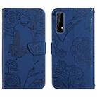 For OPPO Realme 7 Skin Feel Butterfly Peony Embossed Leather Phone Case(Blue) - 1