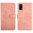 For OPPO Realme 7 Pro Skin Feel Butterfly Peony Embossed Leather Phone Case(Pink) - 1