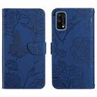 For OPPO Realme 7 Pro Skin Feel Butterfly Peony Embossed Leather Phone Case(Blue) - 1