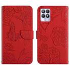 For OPPO Realme 8i Skin Feel Butterfly Peony Embossed Leather Phone Case(Red) - 1