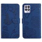 For OPPO Realme 8i Skin Feel Butterfly Peony Embossed Leather Phone Case(Blue) - 1