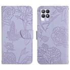 For OPPO Realme 8i Skin Feel Butterfly Peony Embossed Leather Phone Case(Purple) - 1