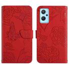 For OPPO Realme 9i Skin Feel Butterfly Peony Embossed Leather Phone Case(Red) - 1