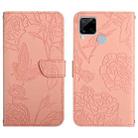 For OPPO Realme C15 / C12 Skin Feel Butterfly Peony Embossed Leather Phone Case(Pink) - 1