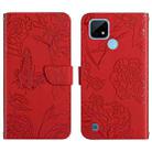 For OPPO Realme C20 / C21 Skin Feel Butterfly Peony Embossed Leather Phone Case(Red) - 1