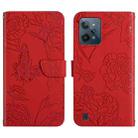 For OPPO Realme C31 Skin Feel Butterfly Peony Embossed Leather Phone Case(Red) - 1