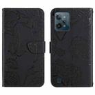 For OPPO Realme C31 Skin Feel Butterfly Peony Embossed Leather Phone Case(Black) - 1