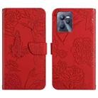 For OPPO Realme C35 Skin Feel Butterfly Peony Embossed Leather Phone Case(Red) - 1