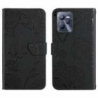 For OPPO Realme C35 Skin Feel Butterfly Peony Embossed Leather Phone Case(Black) - 1