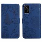 For OPPO Realme GT Skin Feel Butterfly Peony Embossed Leather Phone Case(Blue) - 1