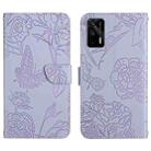 For OPPO Realme GT Skin Feel Butterfly Peony Embossed Leather Phone Case(Purple) - 1
