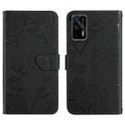 For OPPO Realme GT Skin Feel Butterfly Peony Embossed Leather Phone Case(Black) - 1