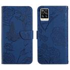 For vivo S7 / V20 Pro Skin Feel Butterfly Peony Embossed Leather Phone Case(Blue) - 1