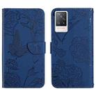 For vivo S9 Skin Feel Butterfly Peony Embossed Leather Phone Case(Blue) - 1