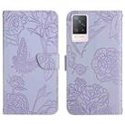 For vivo S9 Skin Feel Butterfly Peony Embossed Leather Phone Case(Purple) - 1