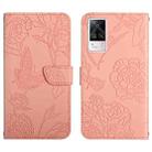 For vivo S9e Skin Feel Butterfly Peony Embossed Leather Phone Case(Pink) - 1