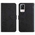 For vivo S9e Skin Feel Butterfly Peony Embossed Leather Phone Case(Black) - 1