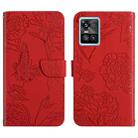 For vivo S10 / S10 Pro Skin Feel Butterfly Peony Embossed Leather Phone Case(Red) - 1